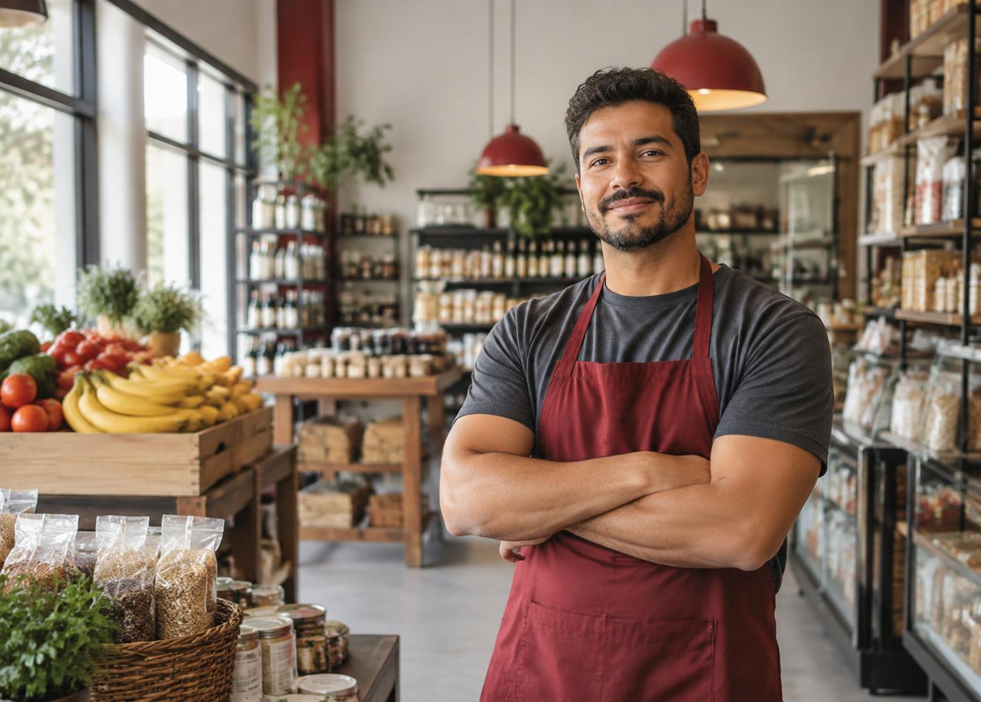 Comerciante em seu estabelecimento