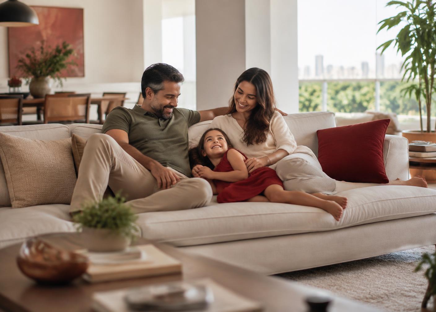 Família aproveitando um momento tranquilo em casa